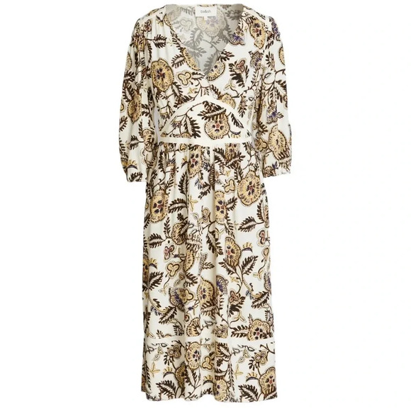 Ba&Sh Vienne Printed Crepe Midi Dress Flower Leaf Print Cream Size 8 NWT - Picture 3 of 14